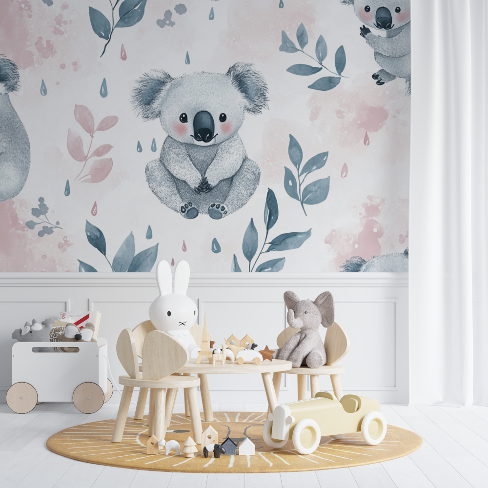 Papier peint koala et pluie douce chambre de bebe