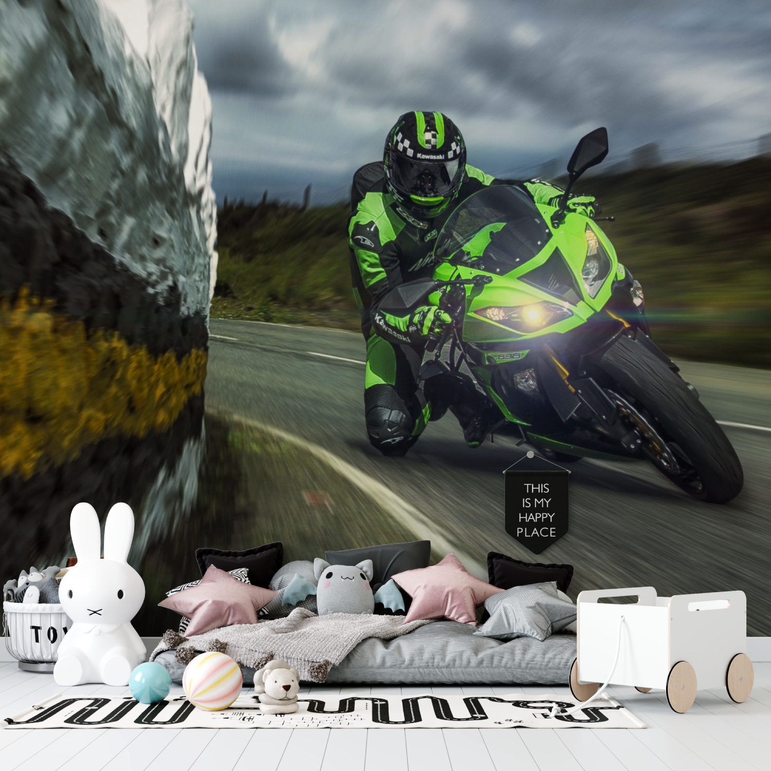 Papier peint moto kawasaki tapisserie garcon