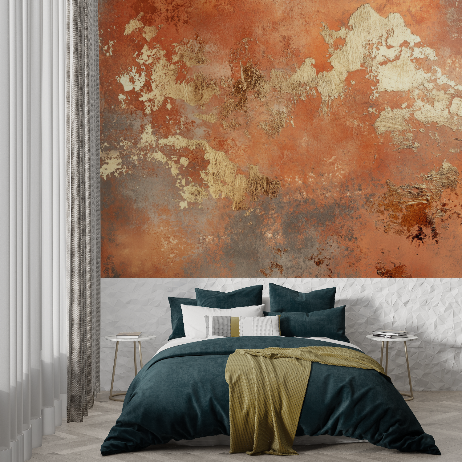 Papier peint terracotta reflets...allises dores trompe loeil