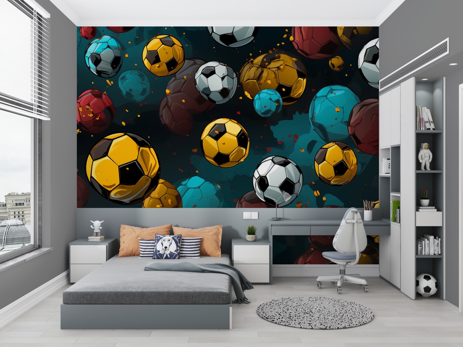 Papier peint ballons de foot chambre petit