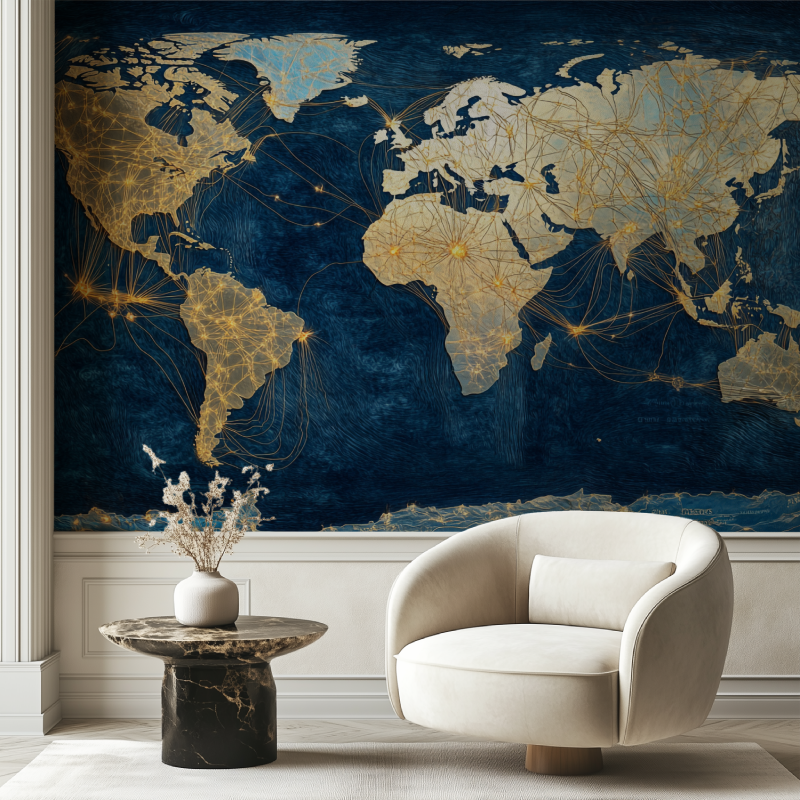 Papier peint carte du monde murale chaise tendance