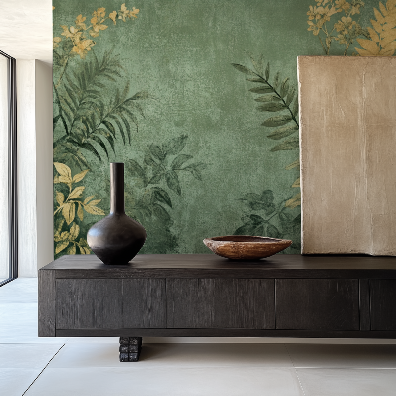 Papier peint vintage kaki salle manger papier