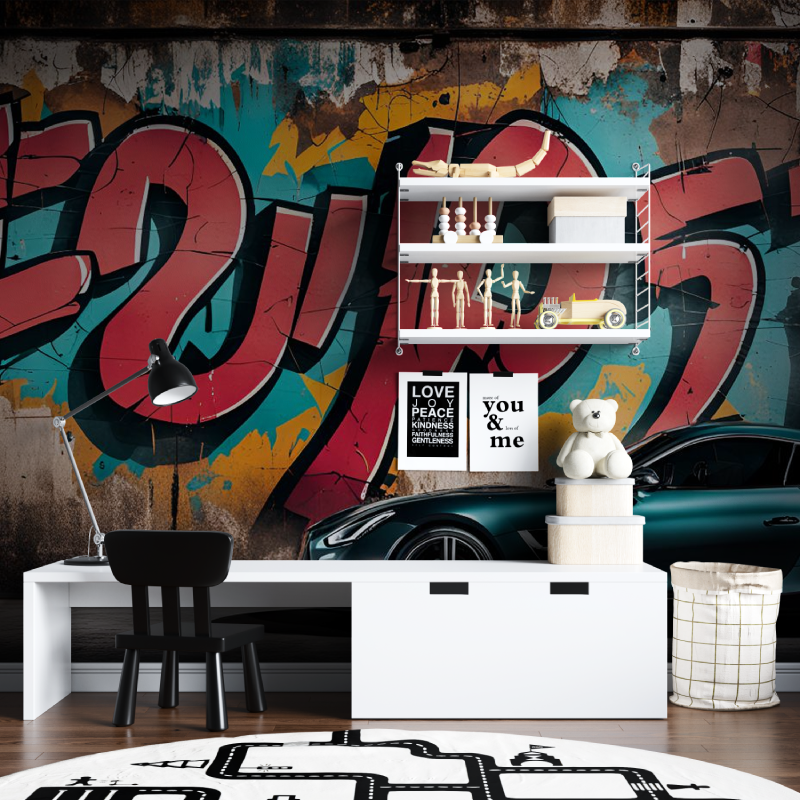 Papier peint graffiti voiture d...se tapisserie chambre ados