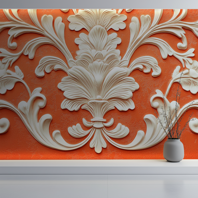 Papier peint vintage orange casto mur blanc