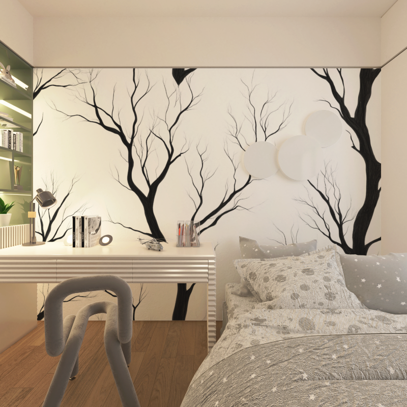 Papier peint arbre noir et blan...enfant chambre adolescents
