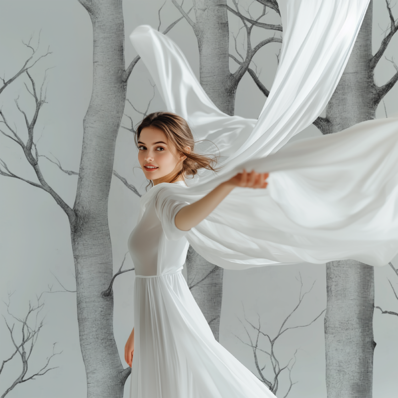 Papier peint arbre gris et blanc modele