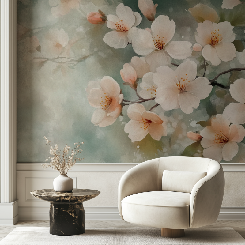 Papier peint fleur de sakura chaise tendance