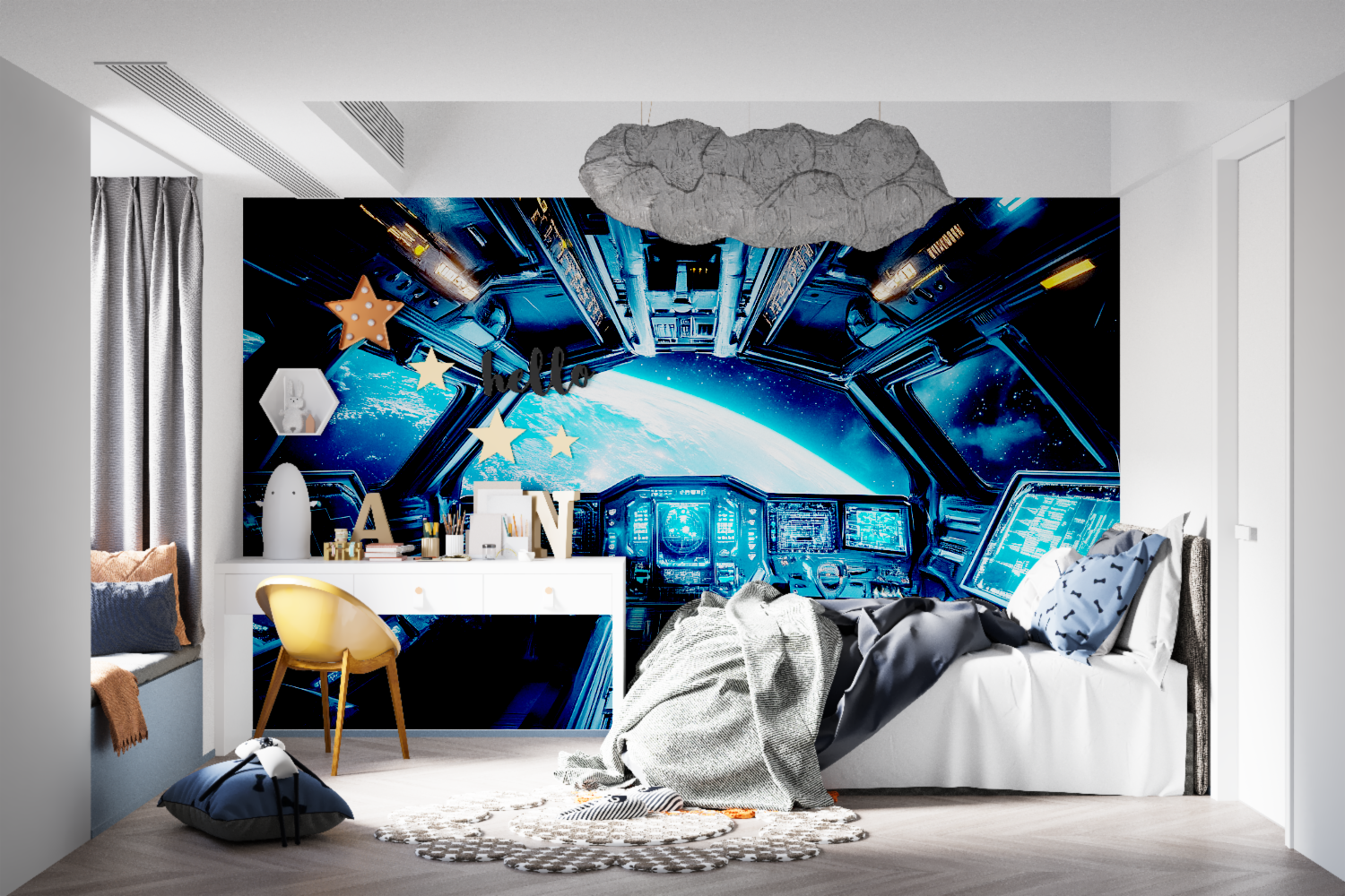 Papier peint cockpit spatial tapisseries murale