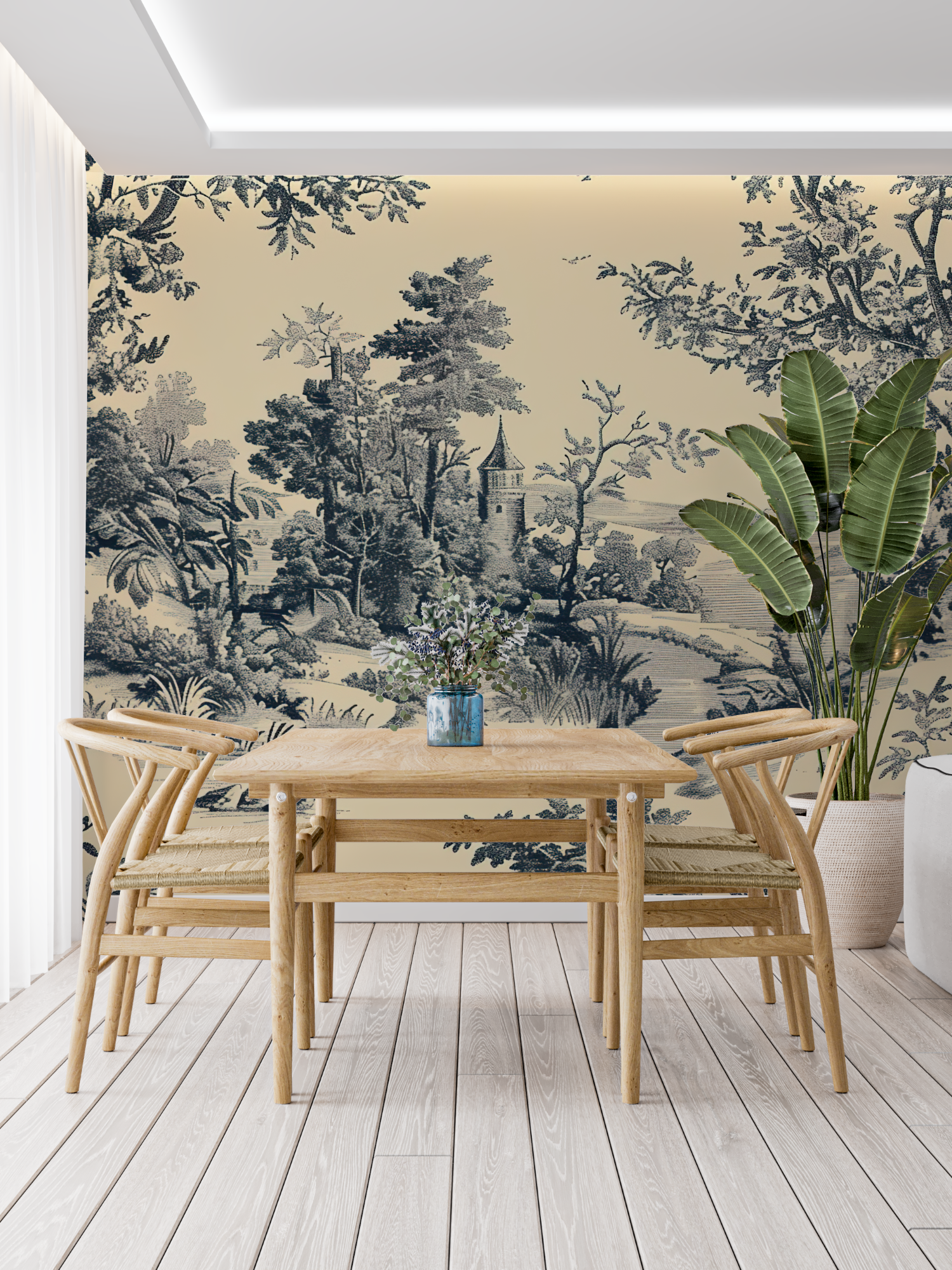 Papier Peint Toile De Jouy Chateau - panoramique tendance