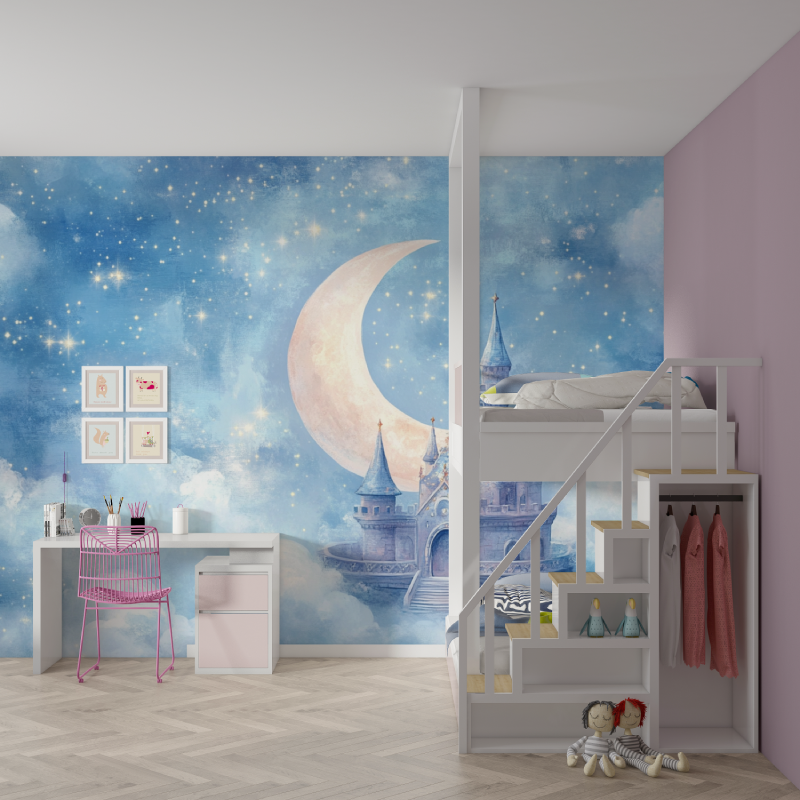 Papier peint lune chambre bebe mur chambre fille