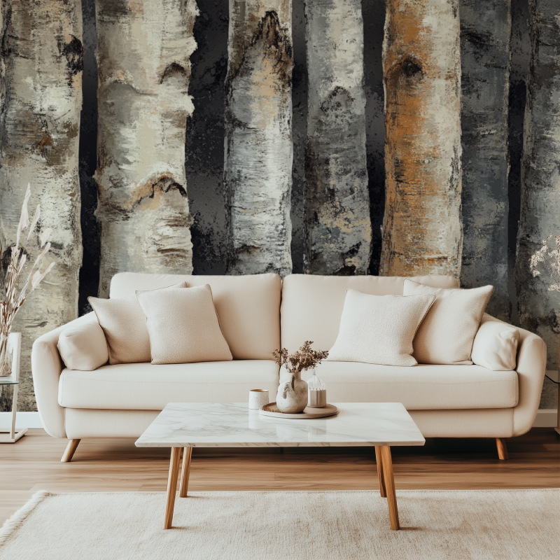 Papier peint arbre tronc canape simple