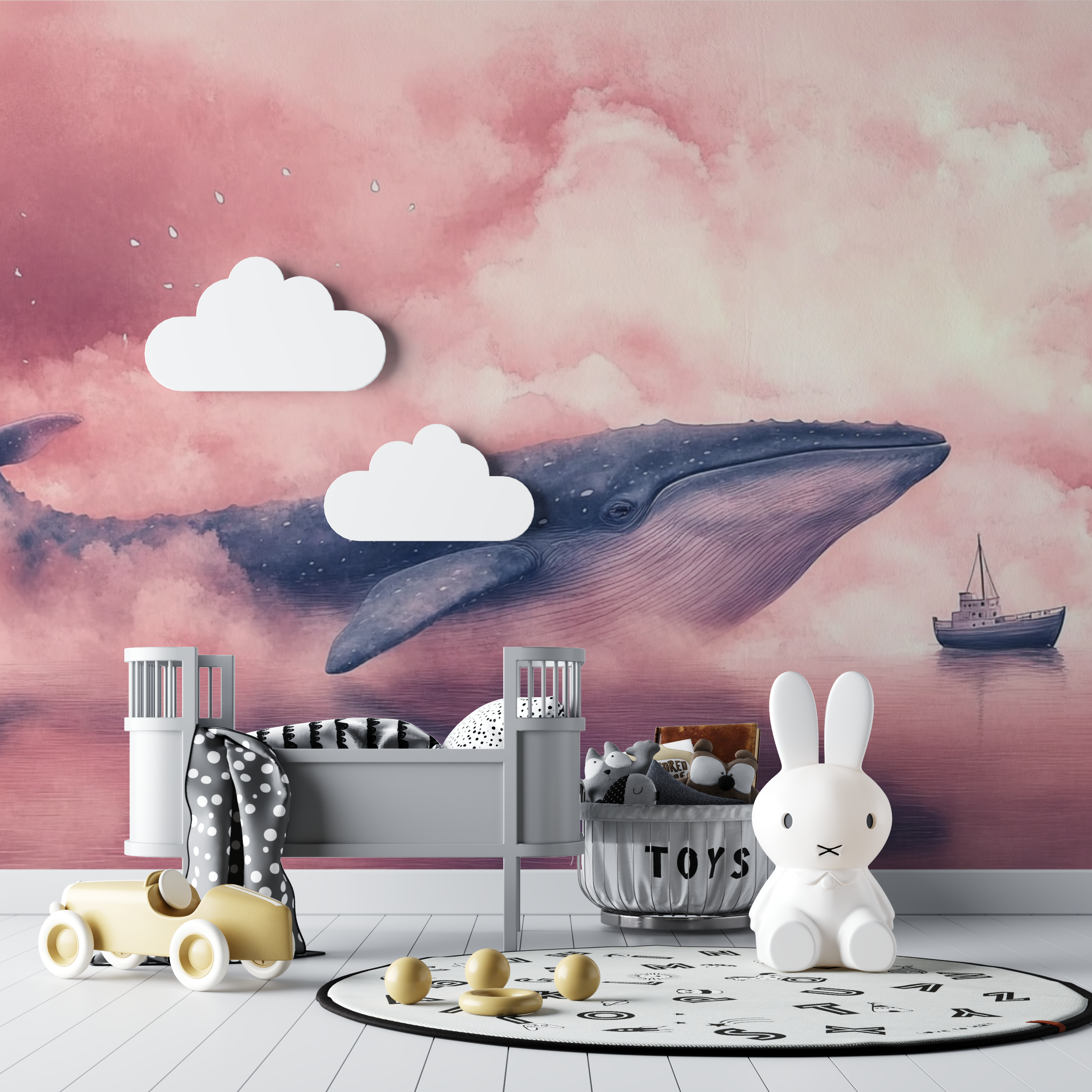 Papier peint baleine et bateau bebe tipi