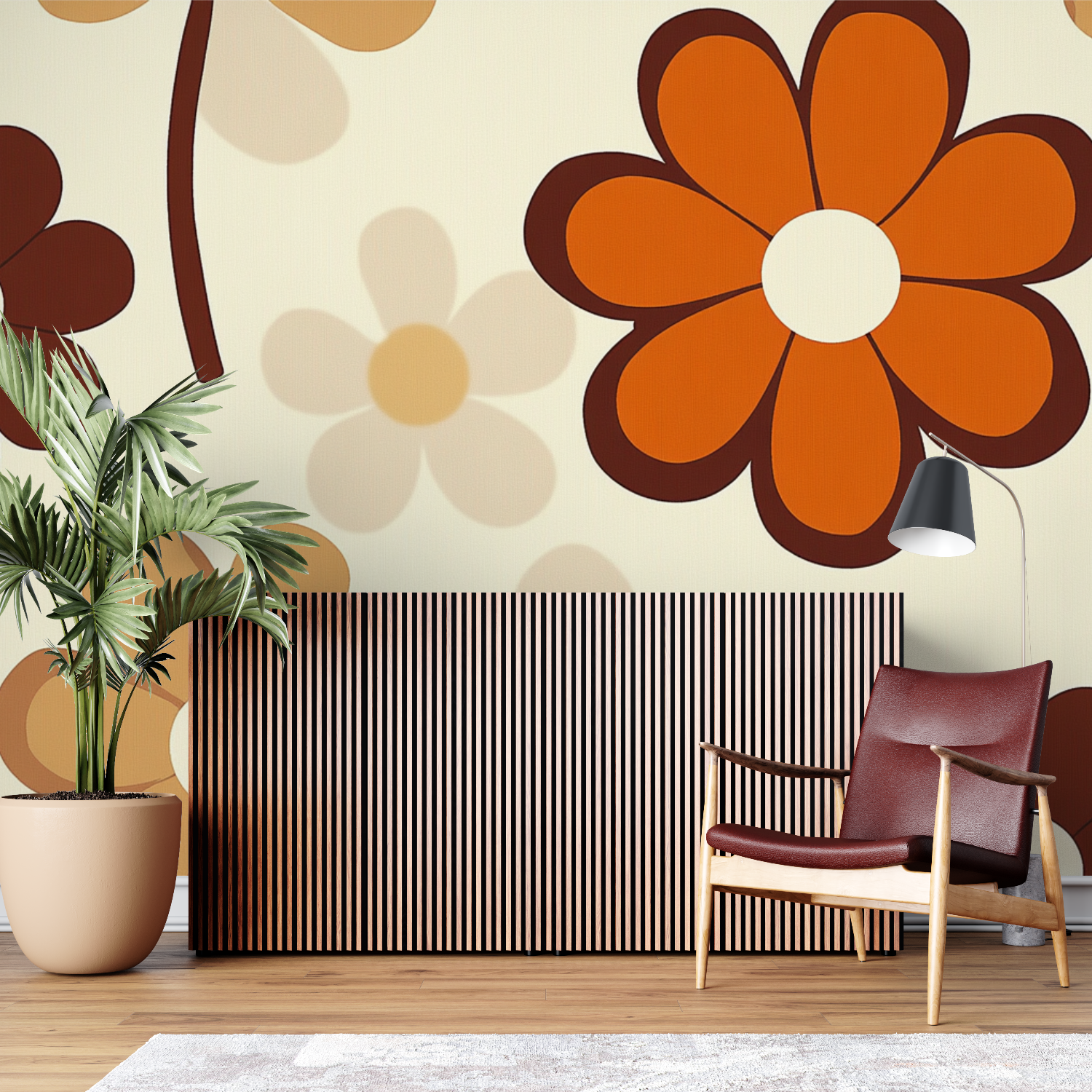 Papier peint fleur marron annee 80 sur mesure