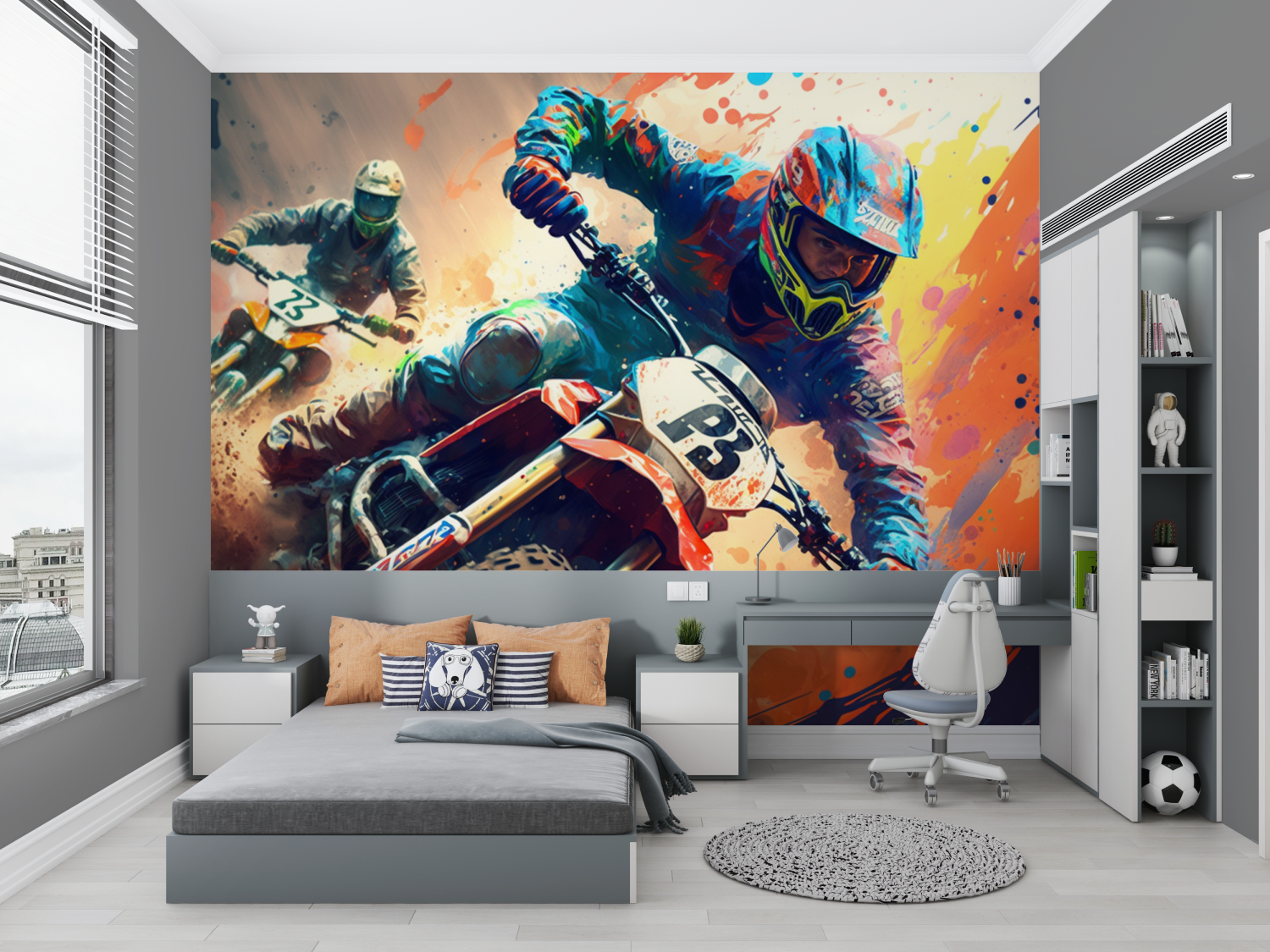 Papier peint mur graffiti moto cross chambre petit