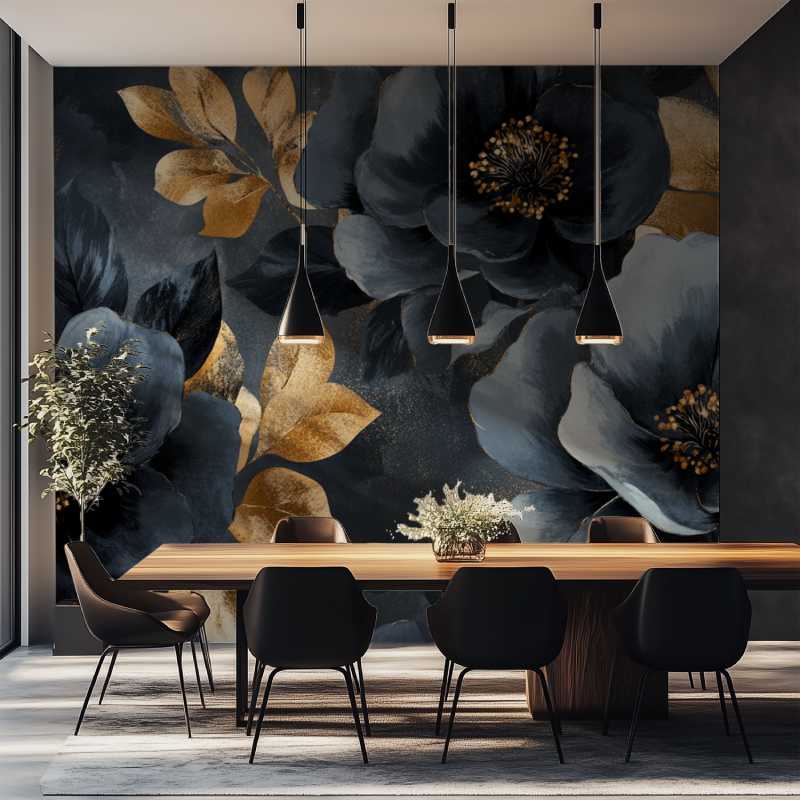 Papier peint fleur gris anthrac...se salle manger tapisserie