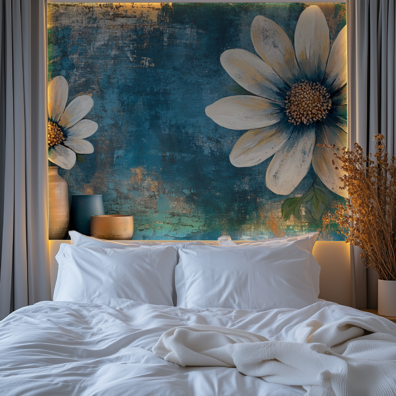 Papier peint fleur vintage bleu hippy chambre premium