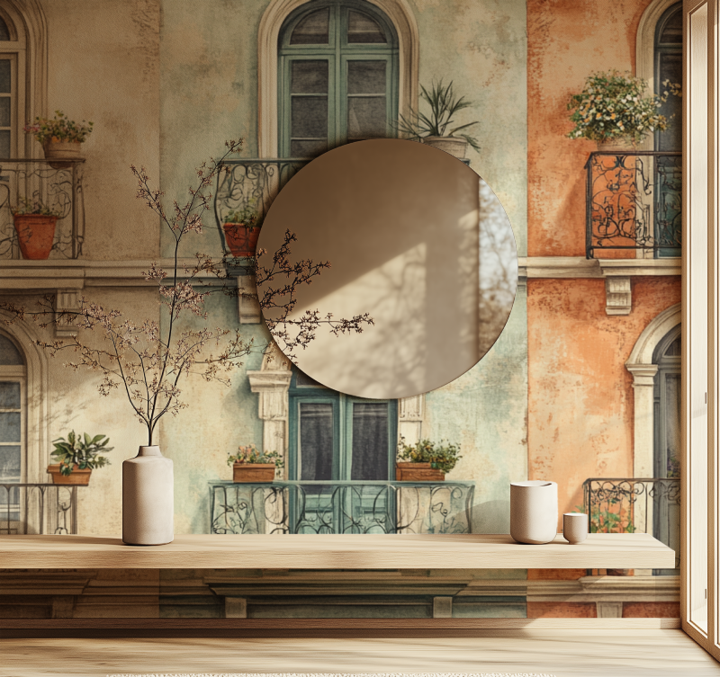 Papier peint vintage front miroir