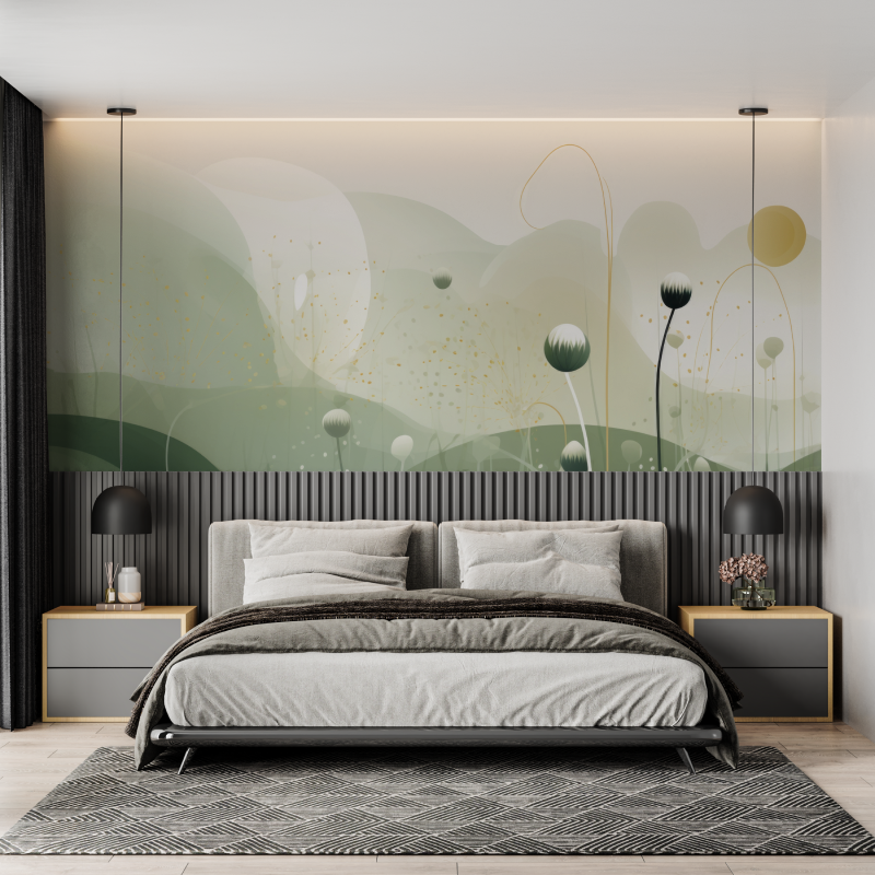 Papier peint aquarelle nature verte mural adulte