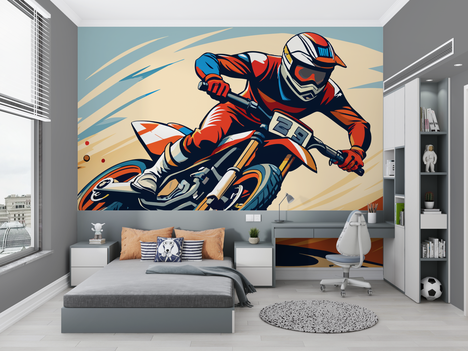 Papier peint dessin moto chambre petit