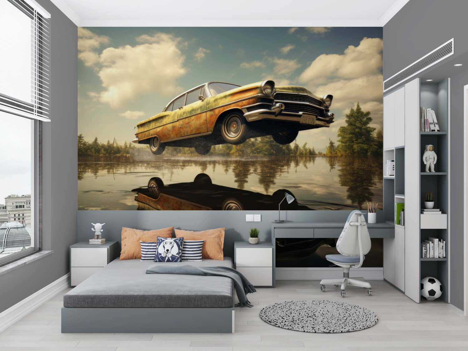 Papier peint voiture vintage flottante chambre petit