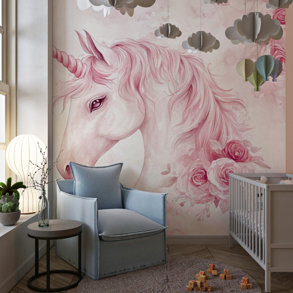 Papier peint licorne rose rose chambre de fille