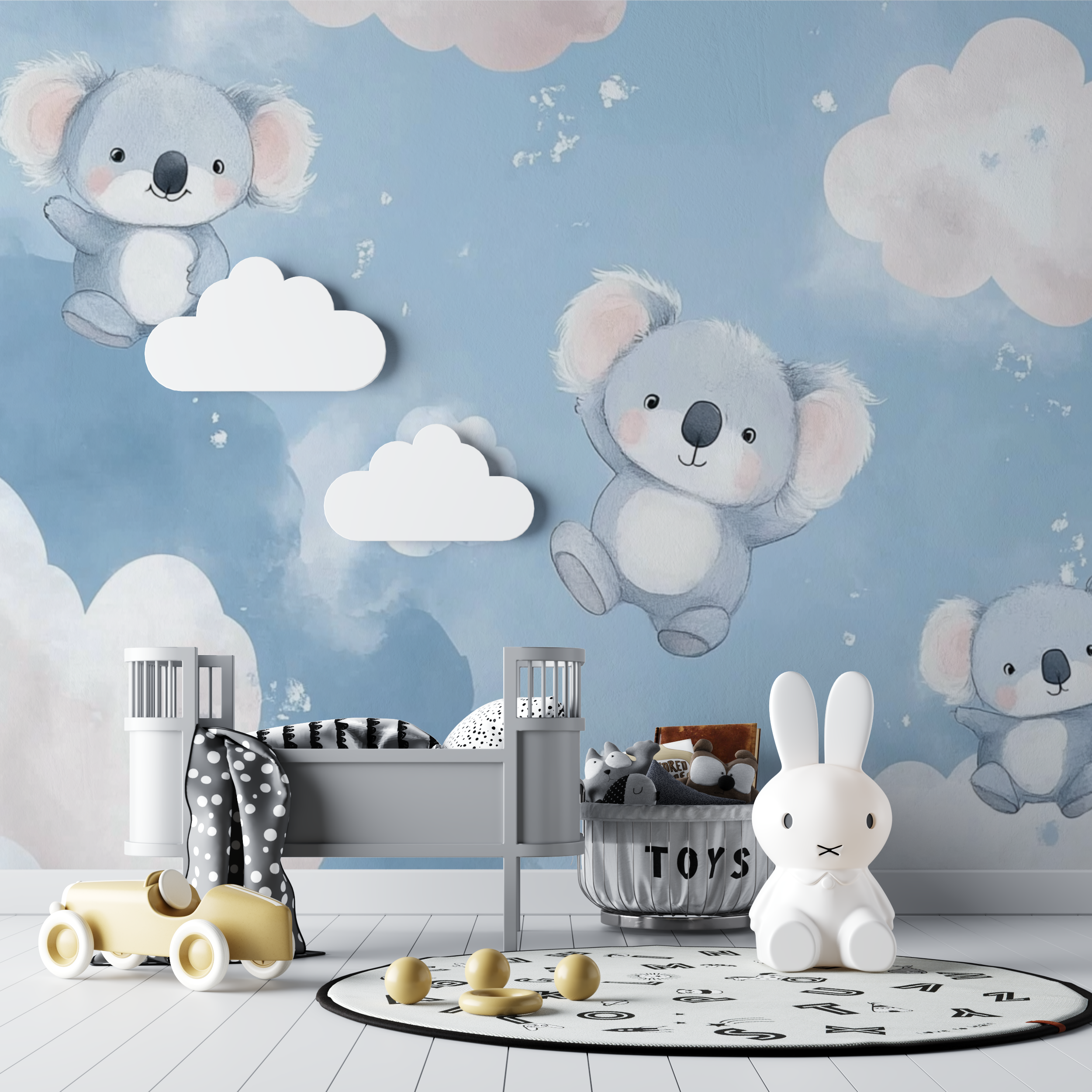 Papier peint koala sur fond de ciel pastel bebe tipi