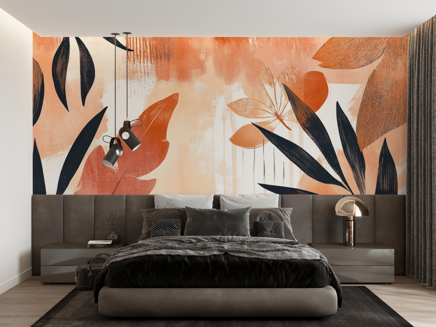 Papier peint terracotta et rose poudre francais