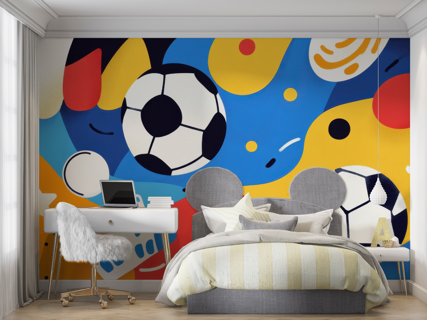 Papier peint ballon foot enfant mur chambre panoramique