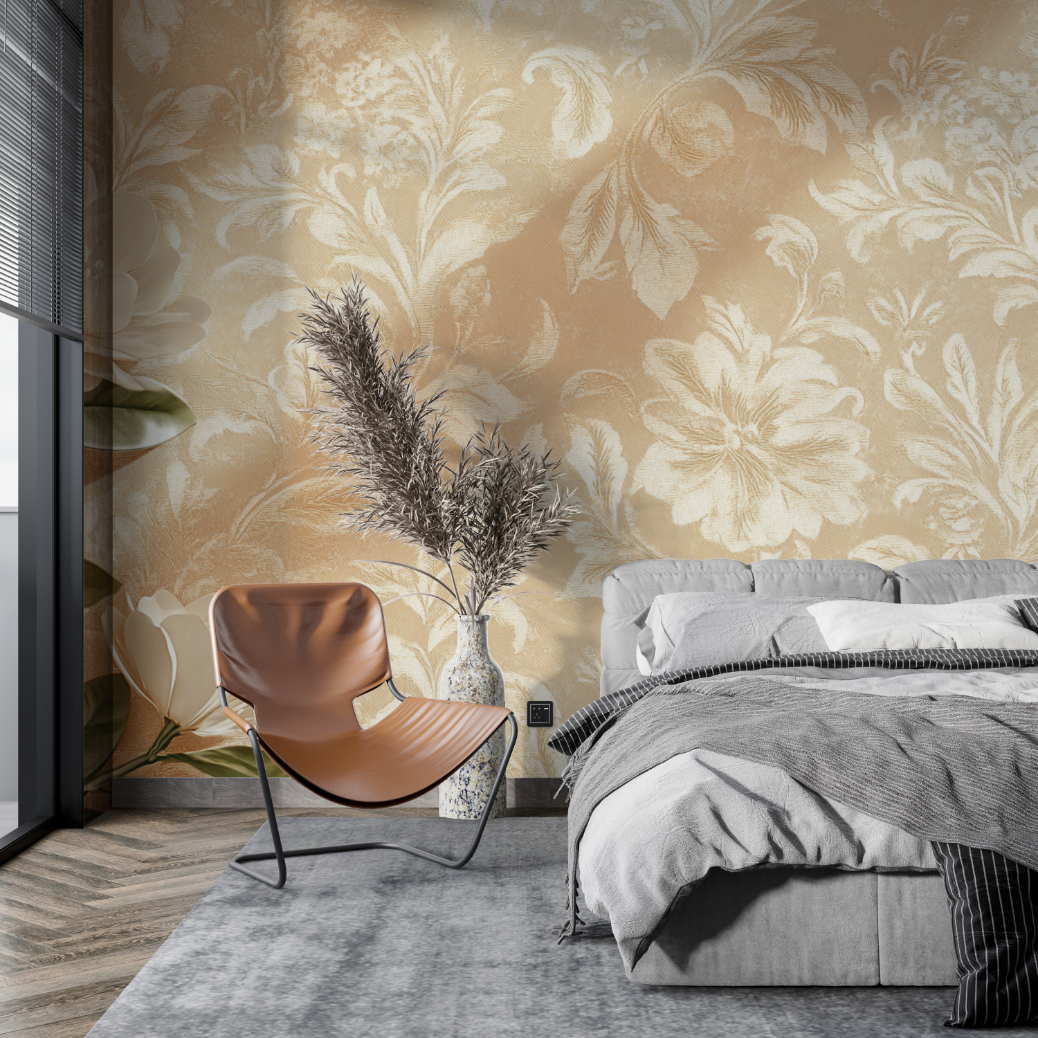 Papier peint terracotta avec to...ocre jaune tapisserie pano