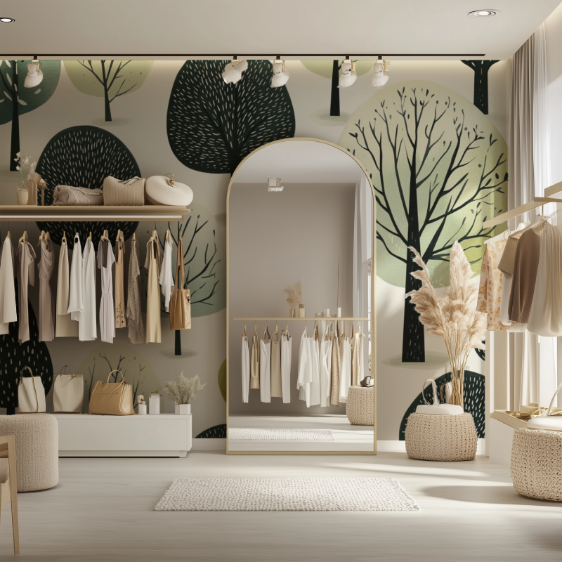 Papier peint arbre stylises dressing