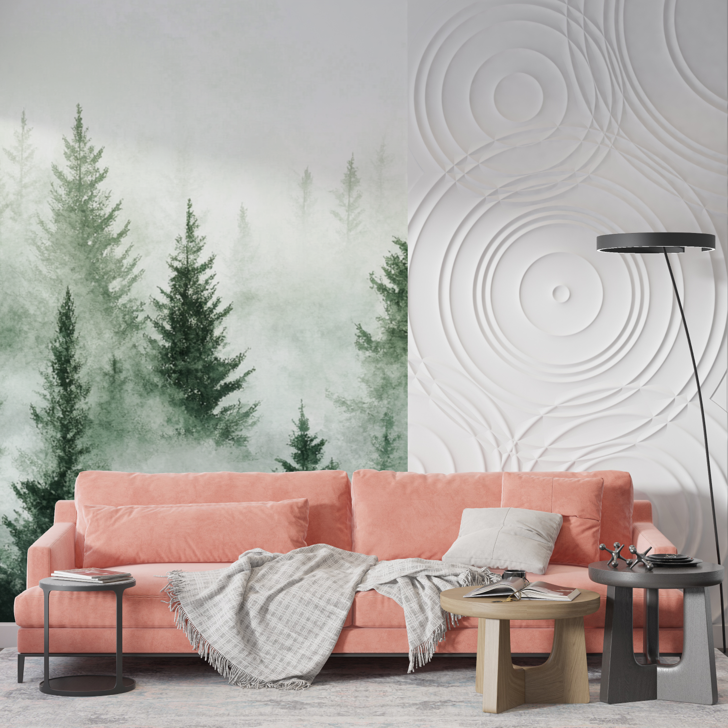 Papier peint aquarelle foret abstraite mur