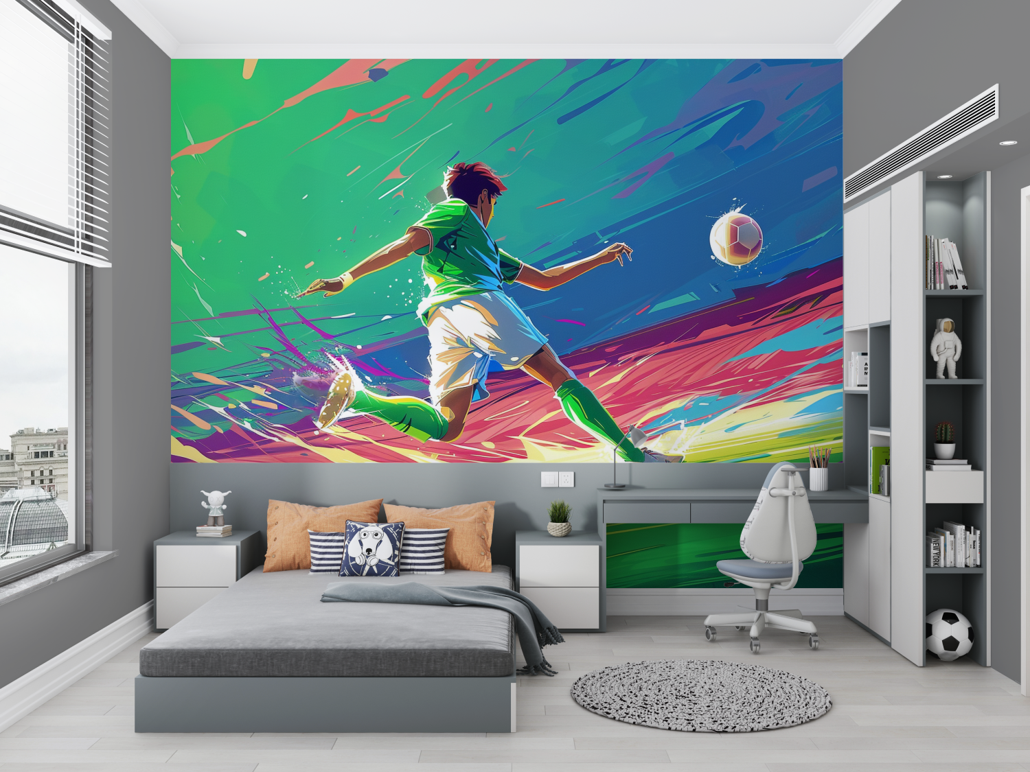 Papiers peint ballons de foot chambre petit