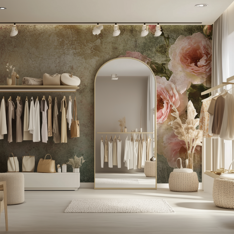 Papier peint fleur vintage dressing