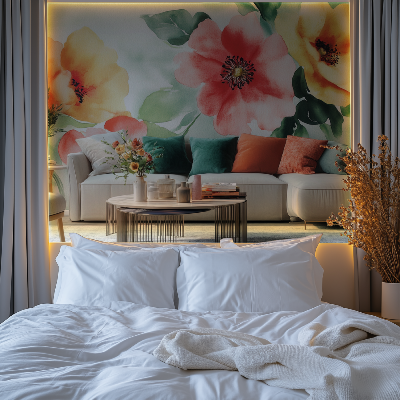 Papier peint fleur maxi chambre premium