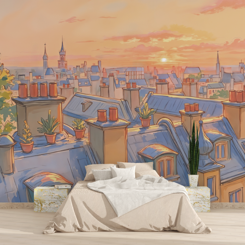 Papier peint aquarelle toits de paris tapisserie 2025