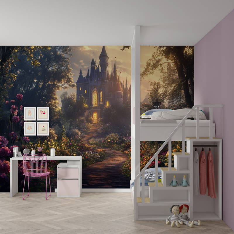 Papier peint princesse jardin des reves mur chambre fille