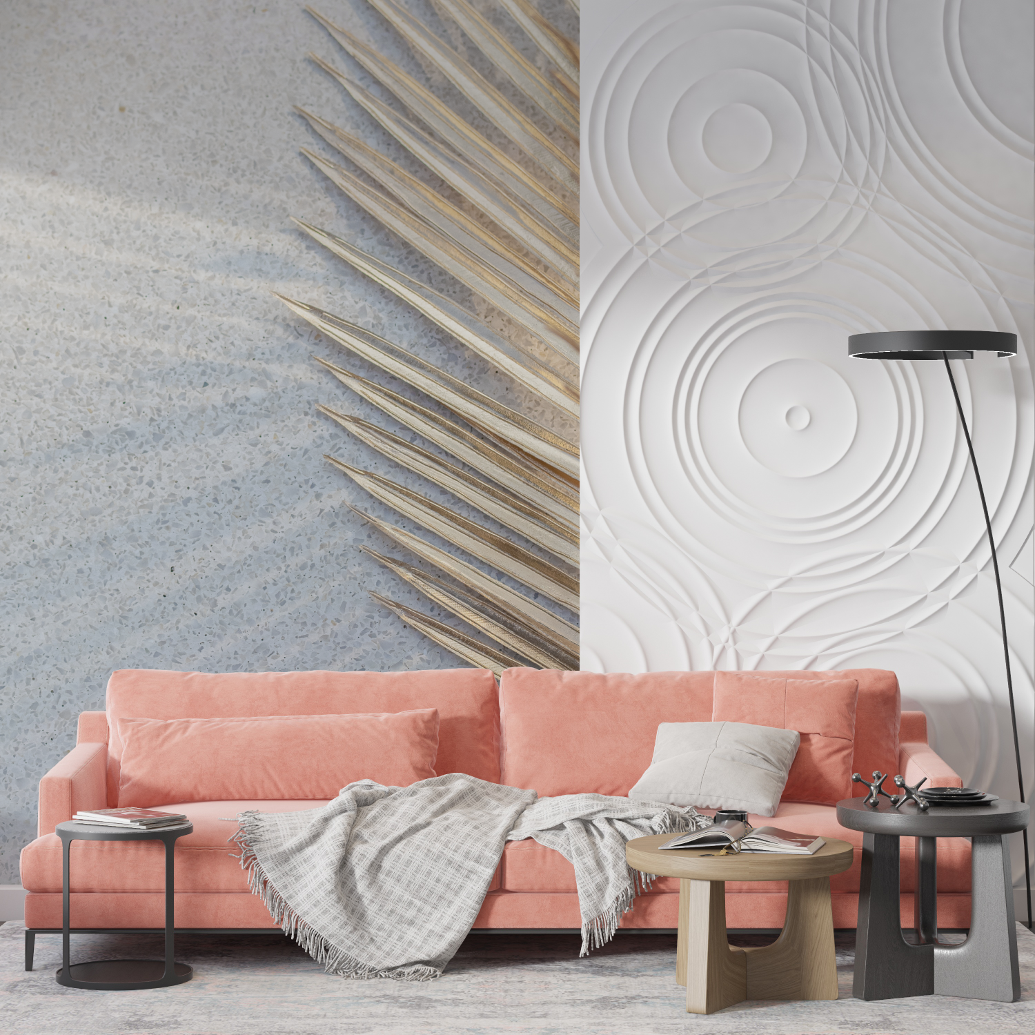Papier peint pour salon effet cocooning mur