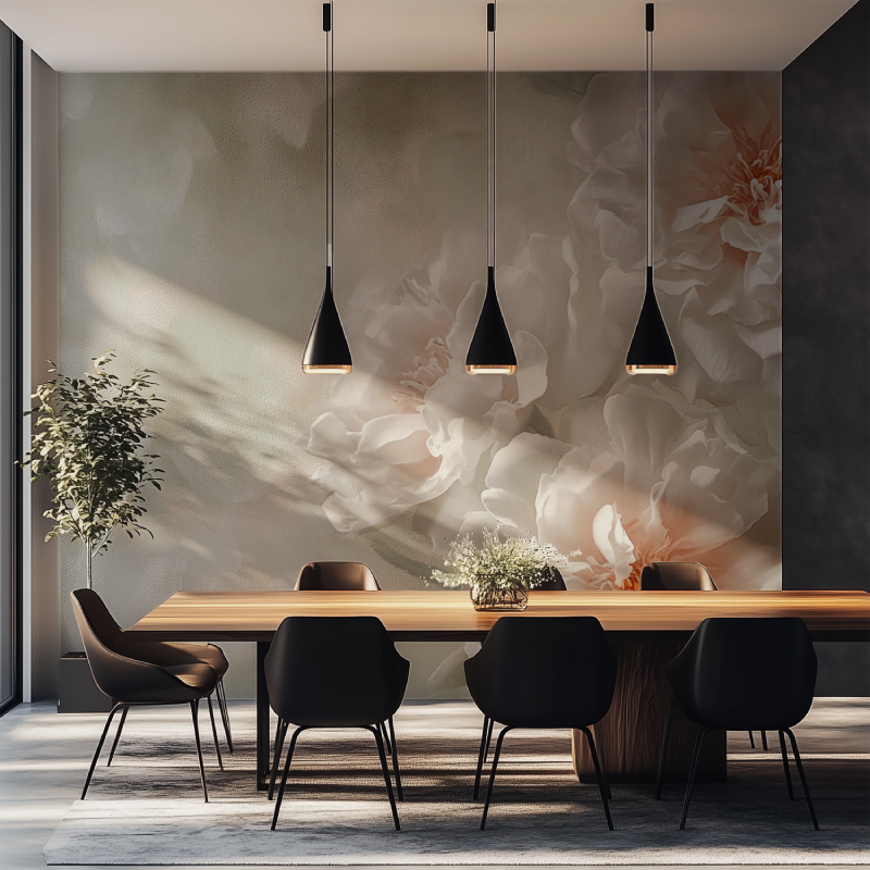 Papier peints vintage fleurs salle manger tapisserie