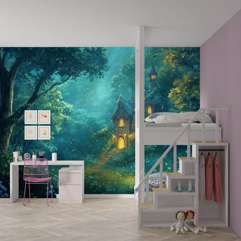Papier peint princesse eveil de la foret mur chambre fille