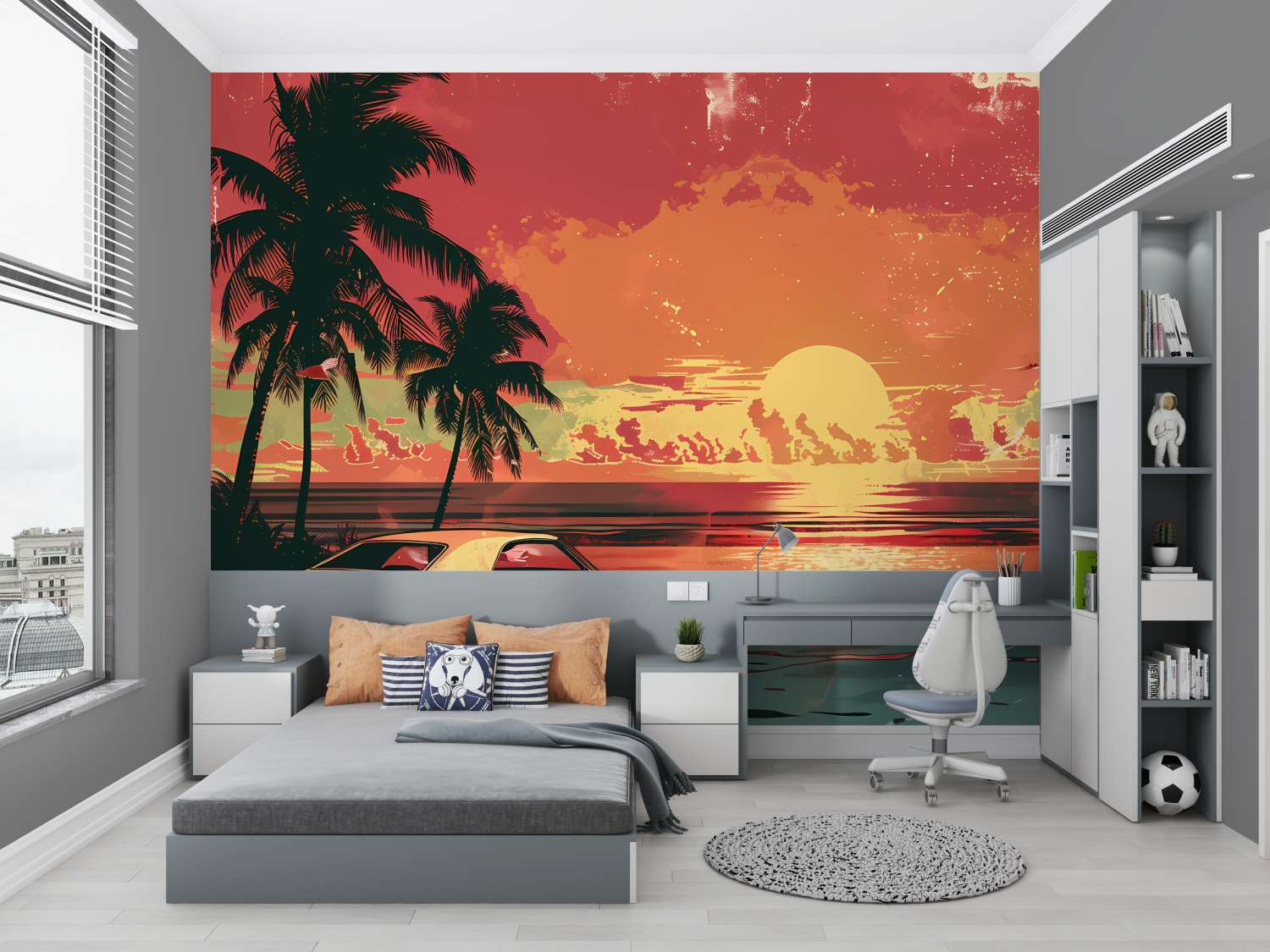 Papier peint retro voiture miami chambre petit