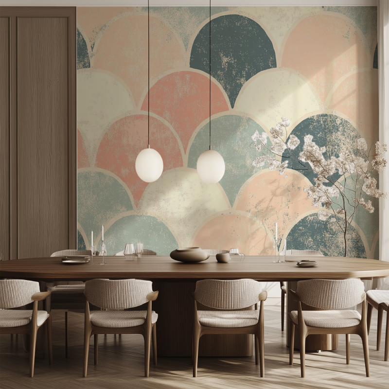 Papier peint vintage losanges salle manger tendance