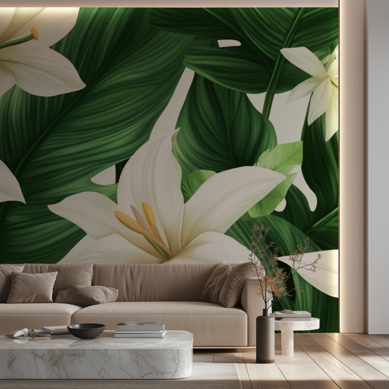 Papier peint fleur du pape canape neon