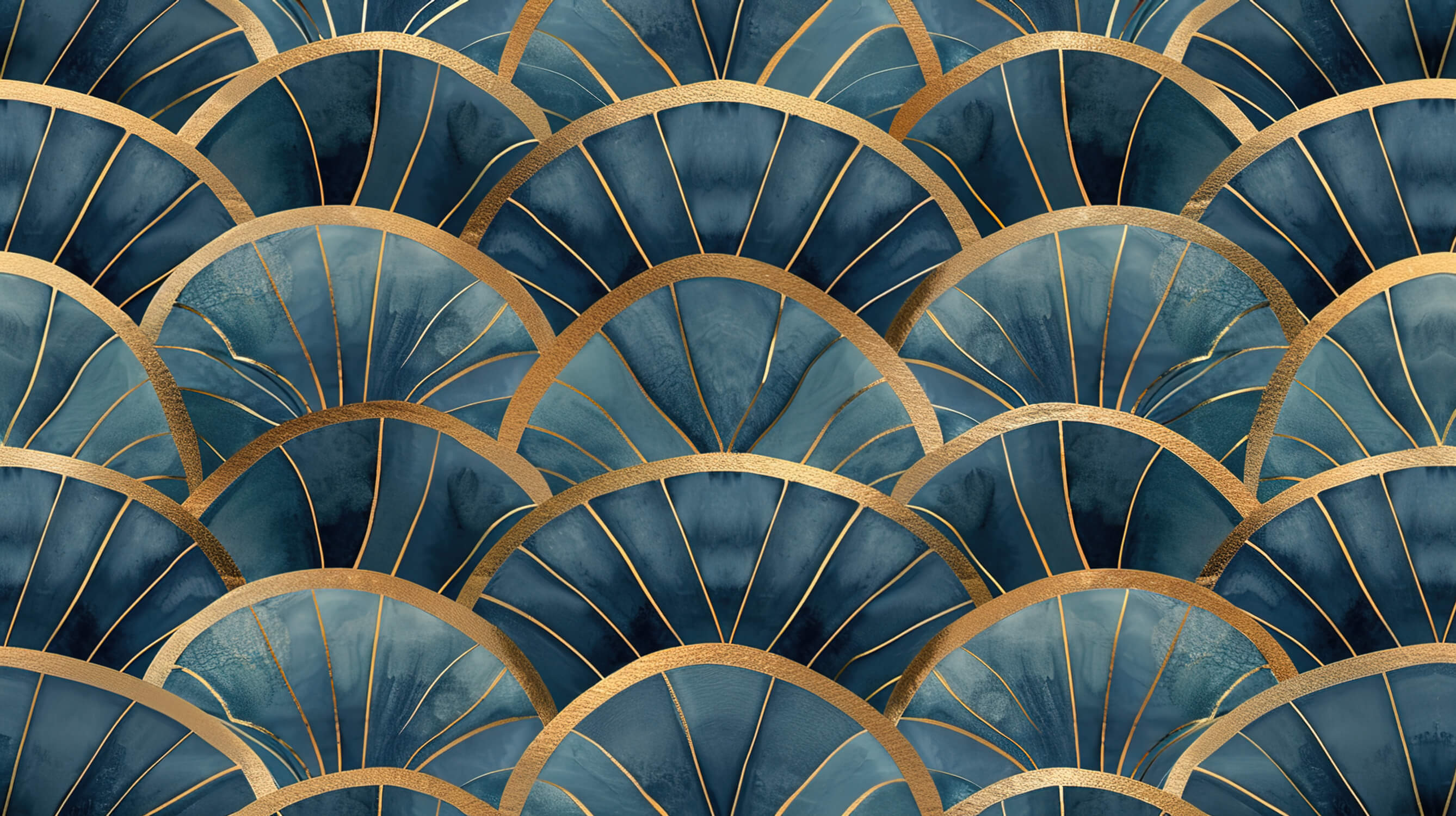 Papier Peint Art Déco Bleu Doré