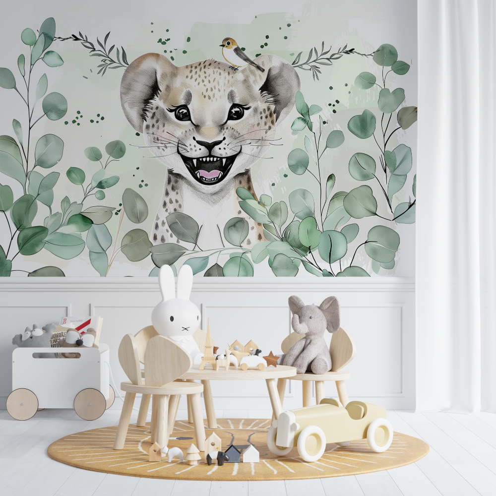 Papier peint animaux vert deau enfant chambre de bebe