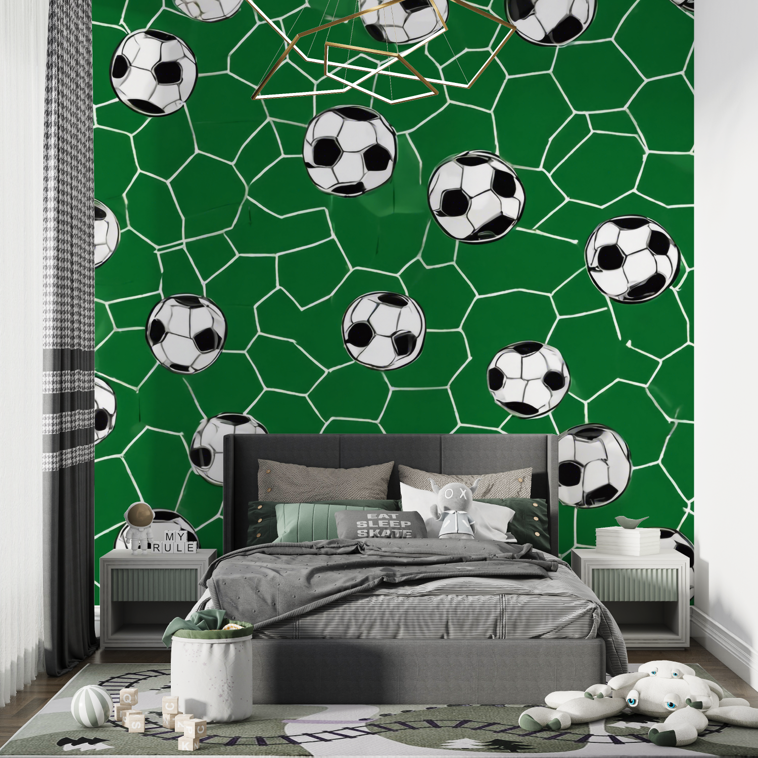 Papiers peint vert ballon de foot chambre de garcon