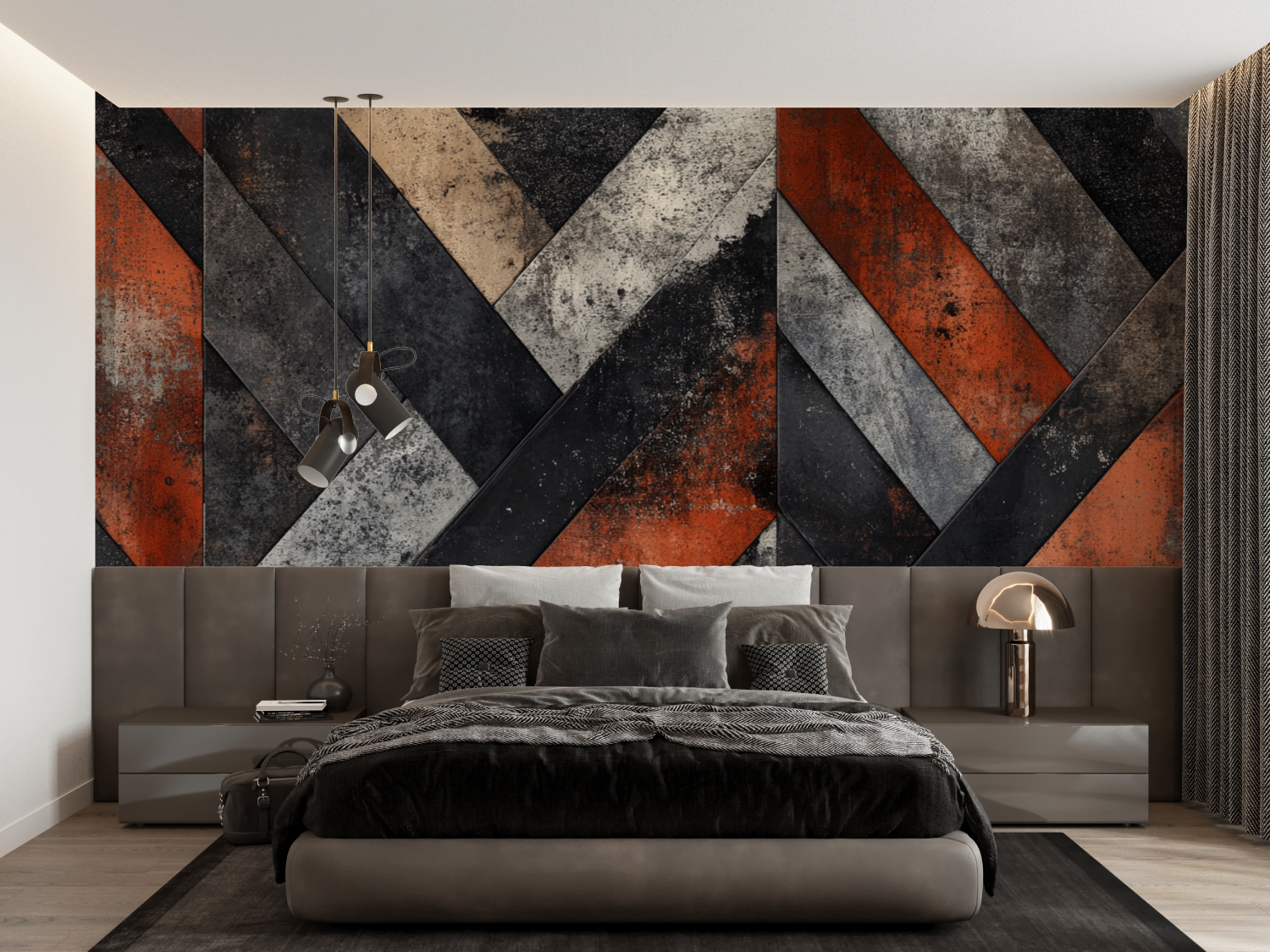 Papier peint terracotta et gris anthracite francais