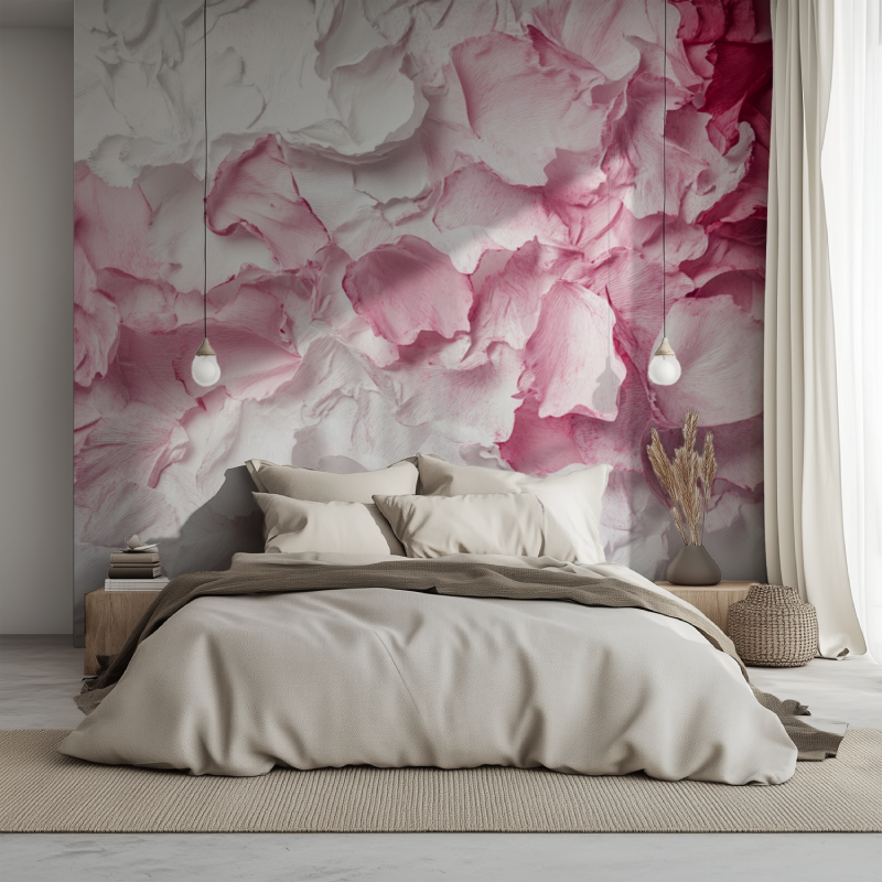 Papier peint fleur fond blanc et rose lit 1234