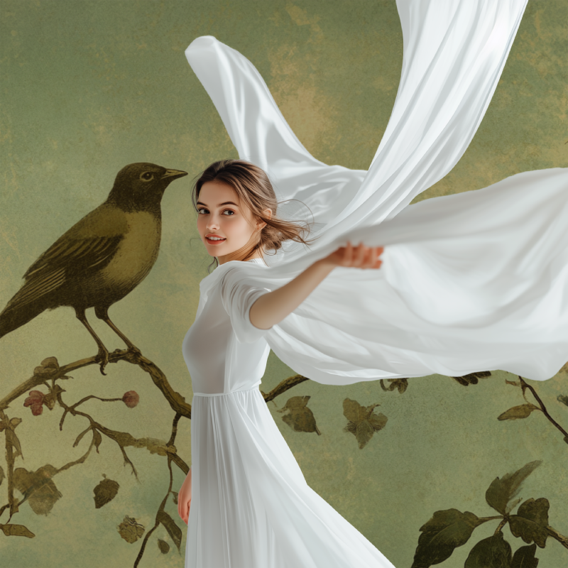 Papier peint vintage oiseaux et fleurs modele