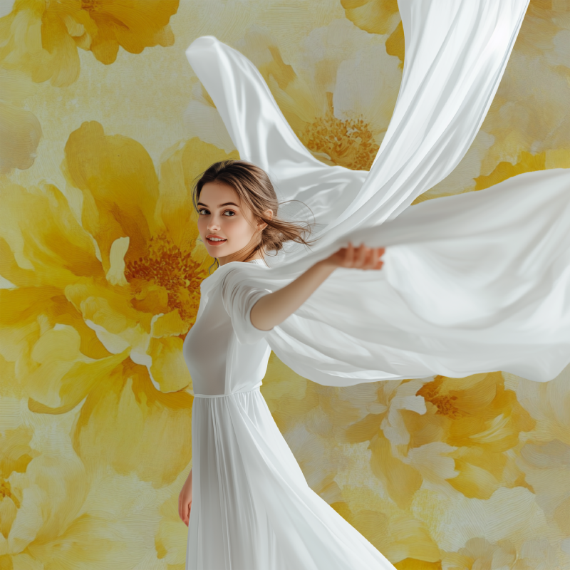 Papier peint vintage jaune fleur modele