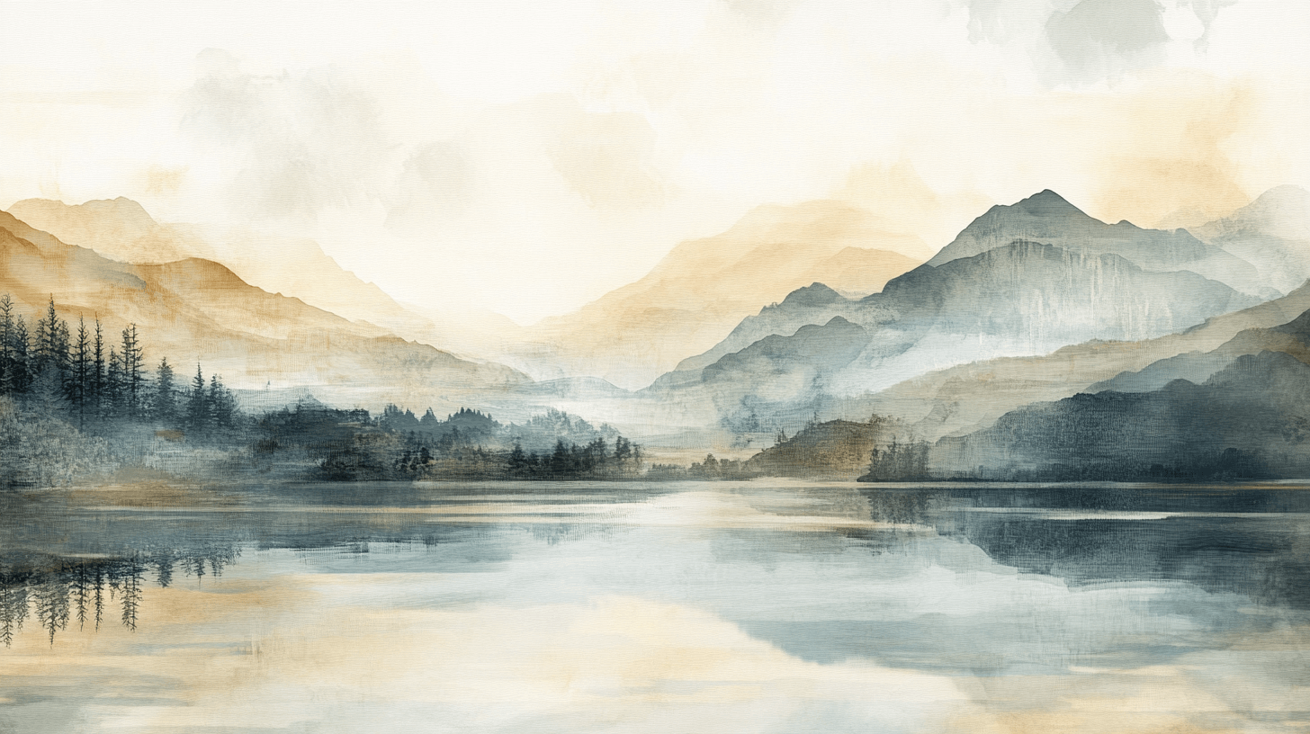 Papier Peint Aquarelle Paysage Lacustre